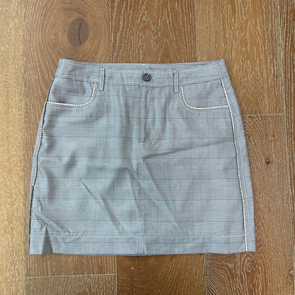 Ganni Merkel Crystal Embellished Checked Silk And Wool Blend Mini Skirt - Picture 2 of 4